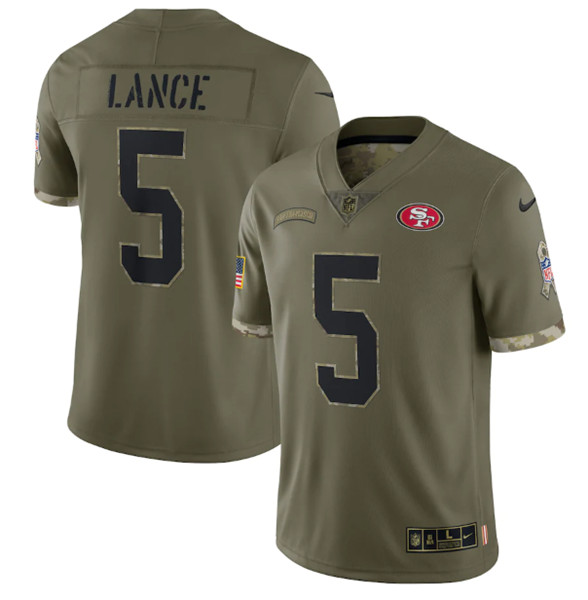 Men's San Francisco 49ers #5 Trey Lance 2022 Olive Salute To Service Limited Stitched Jersey